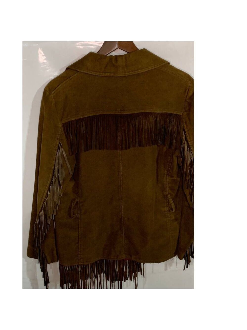 Western vintage brown jacket microsuede with real suede fringe sz 14 - Picture 2 of 5